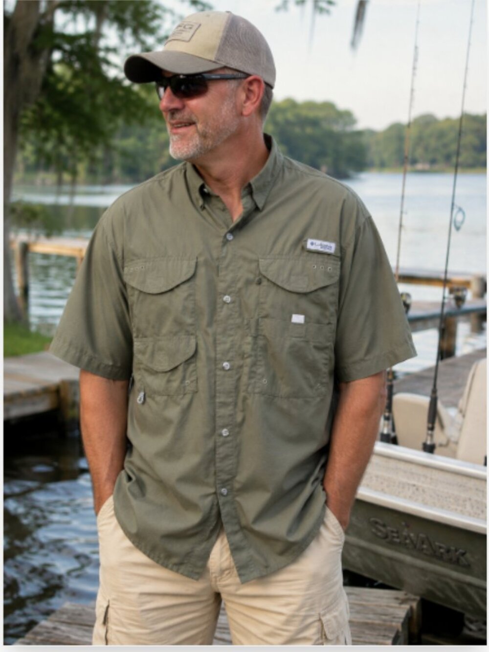 COLUMBIA PFG COTTON VENTED FISHING SHIRT LARGE